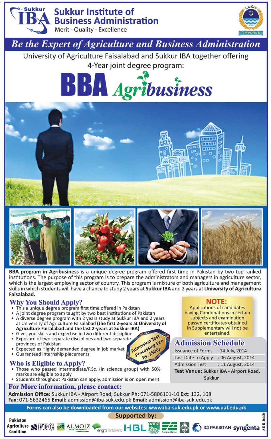 IBA Sukkur BBA Agribusiness Admission 2014 Form, Last Date