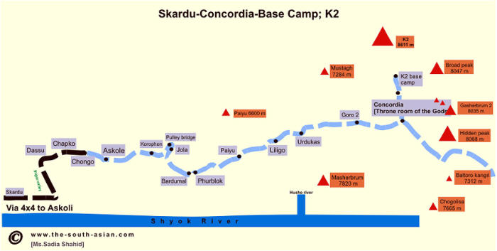 K2 Base Camp Trek Map In Pakistan Tour Guide