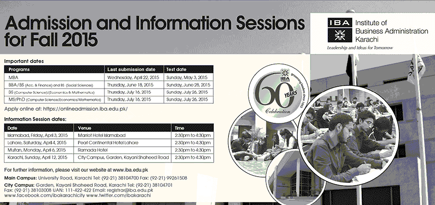 IBA Karachi Spring Admission 2015 BS, MS, PhD Form, Last Date