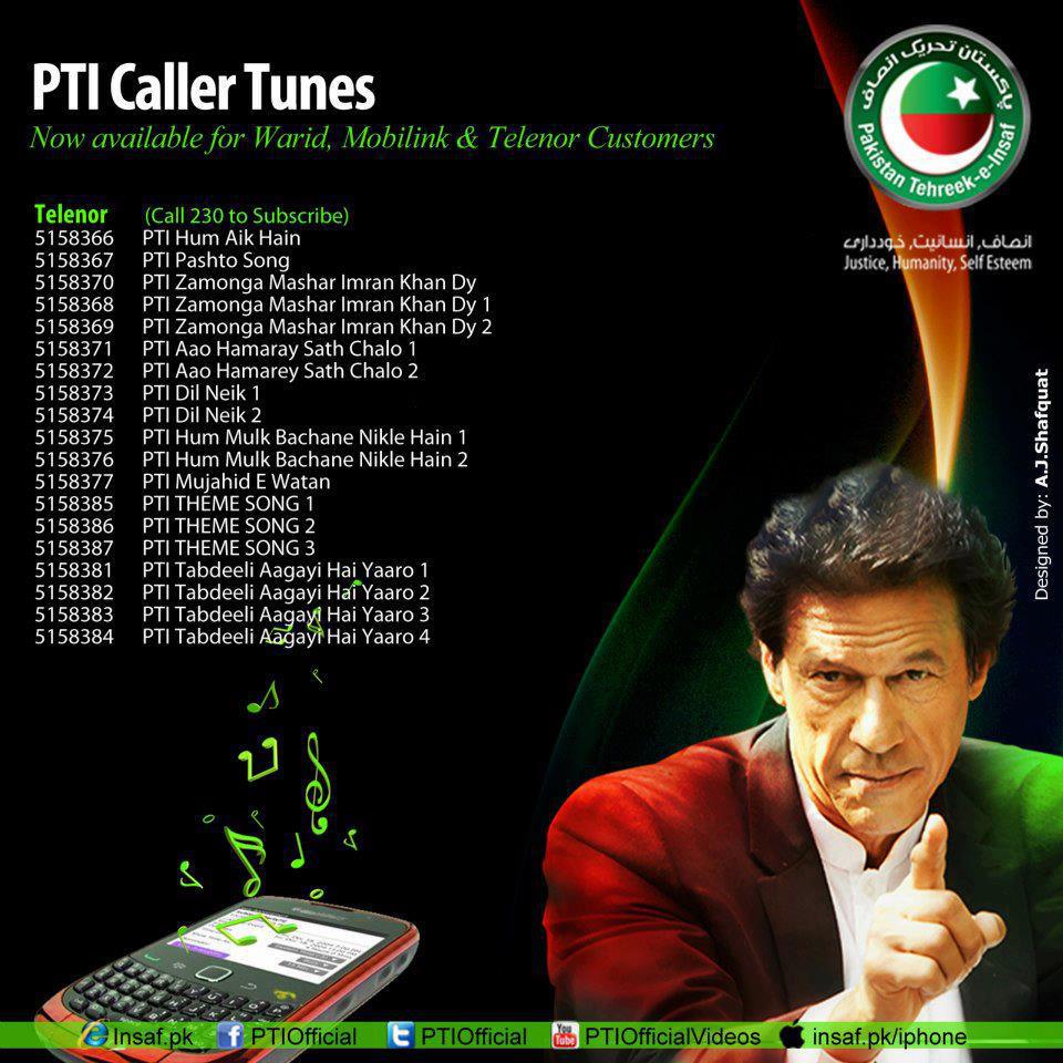PTI Callers tunes for warid, Mobilink, Jazz, Ufone, Telenor1