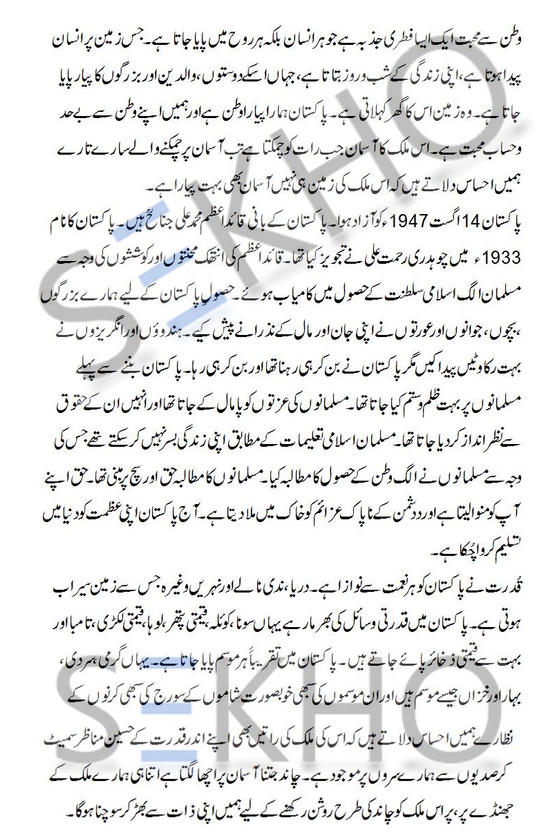 Mera Pyara Watan Pakistan Essay In Urdu