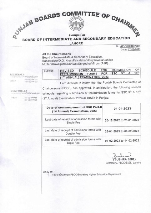 9th /10th Class Online Admission Form 2024