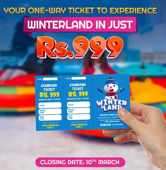 Winterland Lahore Bahria Town Ticket Price, Timing, Address